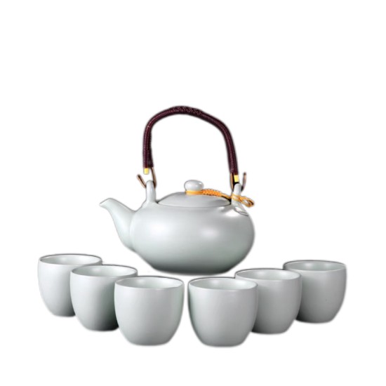 Light Celadon With Line Pattern Pot With Handle Kungfu Tea Sets Light Celadon With Line Pattern Pot With Handle Kungfu Tea Sets