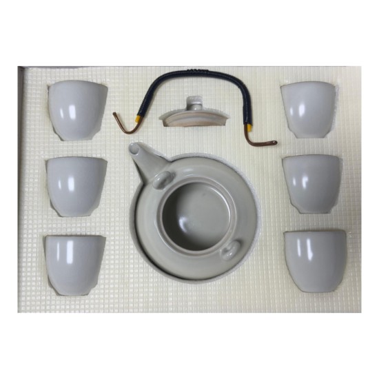 Light Celadon With Line Pattern Pot With Handle Kungfu Tea Sets Light Celadon With Line Pattern Pot With Handle Kungfu Tea Sets