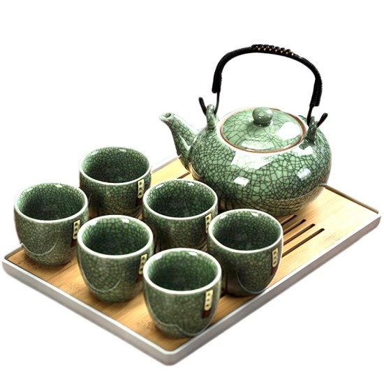 Ice Crackle Dark Green Porcelain Handle Pot Kungfu Tea Sets Ice Crackle Dark Green Porcelain Handle Pot Kungfu Tea Sets
