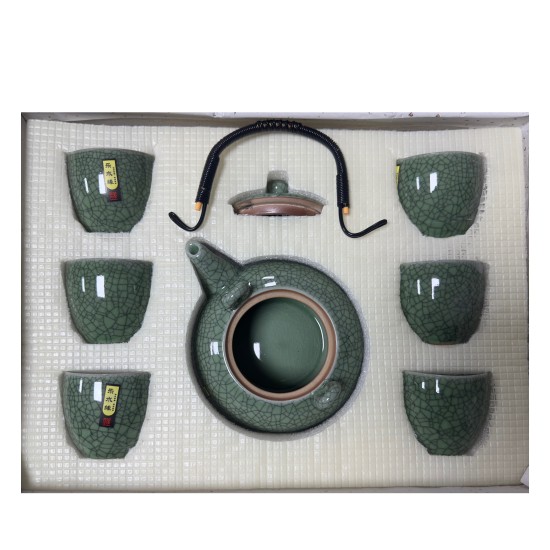 Ice Crackle Dark Green Porcelain Handle Pot Kungfu Tea Sets Ice Crackle Dark Green Porcelain Handle Pot Kungfu Tea Sets