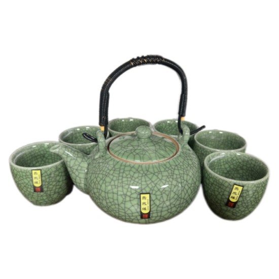 Ice Crackle Dark Green Porcelain Handle Pot Kungfu Tea Sets Ice Crackle Dark Green Porcelain Handle Pot Kungfu Tea Sets
